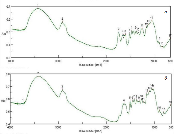 ИК-спектры исходного и модифицированного образцов сосны